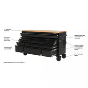 View 61-Inch W x 23-Inch D 15-Drawer Mobile Workbench with Solid Wood Top image 3