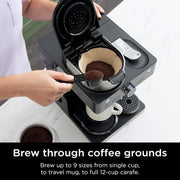 View Italian espresso machine and coffee-making system, featuring three espresso brewing modes, supporting single-portion coffee and Nespresso capsules, with a built-in frother, capable of making Italian espresso, cappuccino and latte. Black style. image 2