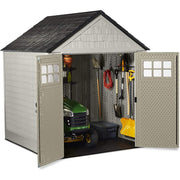 View 7 x 7-Ft. Resin Outdoor Garden Storage Shed with Windows and Utility Hooks, Sand image 6