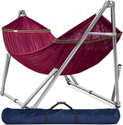 View Double hammock with frame, with a load capacity of 650 pounds, double hammock with support rods, made of high-quality 201 stainless steel, assembled in 30 seconds, sturdy and flexible portable hammock frame, suitable for outdoor and indoor use, black image 1