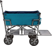 View A foldable double-layer outdoor multi-functional truck, equipped with a long lower shelf, in blue-green color. image 2