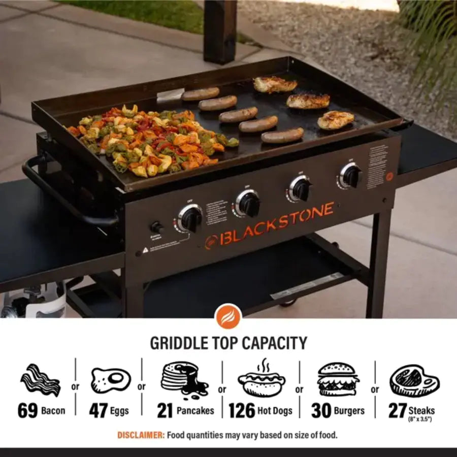 36-Inch 4-Burner Griddle Cooking Station with Side Shelves