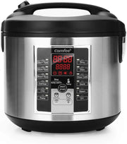 View Compact electric rice cooker, 6-in-1 stainless steel multi-functional cooking utensil, slow cooker, steamer, frying pan, heater and warmer, 2-gallon capacity (8 cups cooked, 4 cups uncooked), suitable for brown rice, quinoa and oats, 6 one-button pro image 1