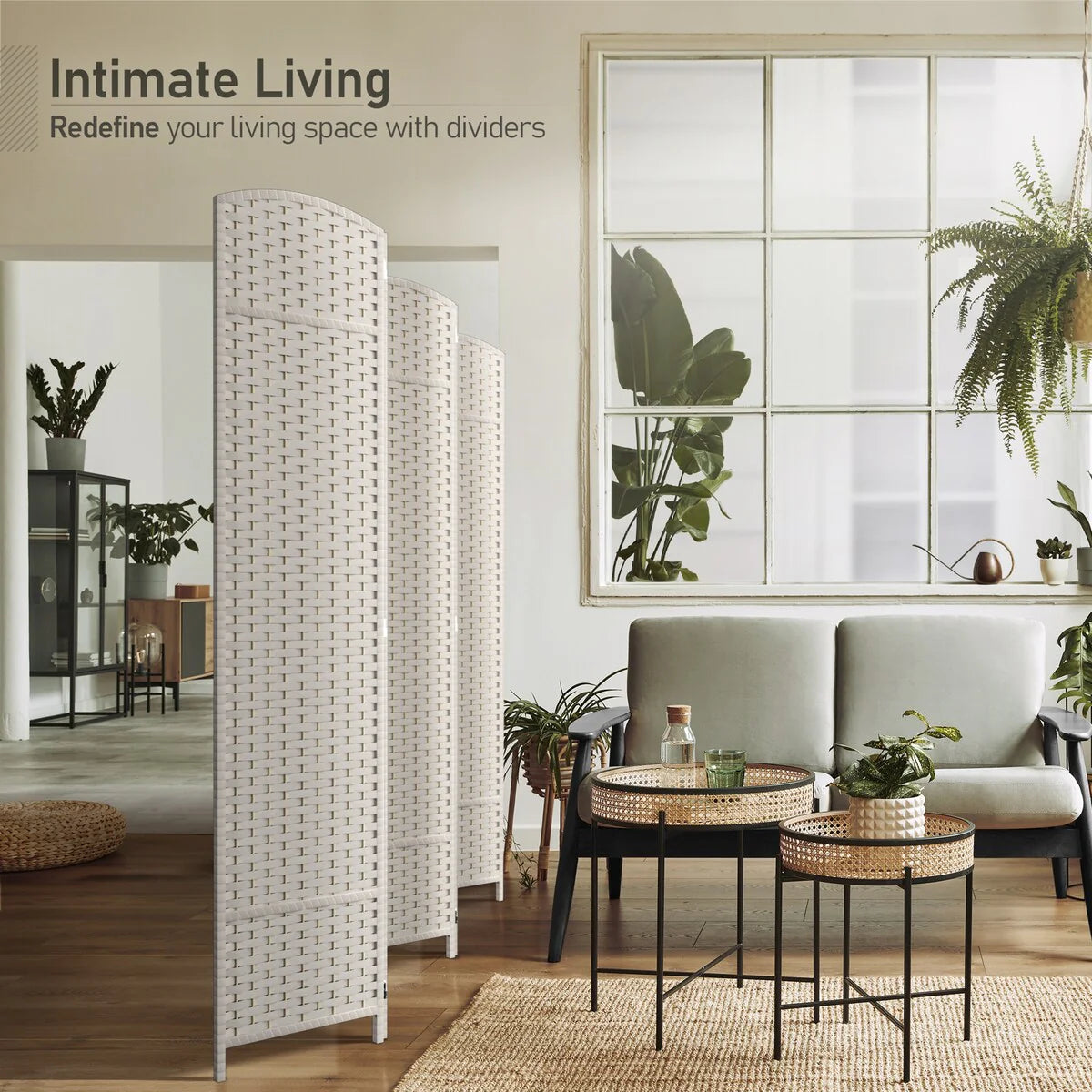 6 Panel Room Divider, 6ft Tall Extra Wide Folding Privacy Screen with Hand-Woven Mesh Panels