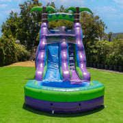 View 16’ Purple Tropical Lightweight Premium Commercial Grade Water Slide Inflatable with Attached Pool for Kids and Adults (with Blower), Wet Dry Use, Summer Fun image 2