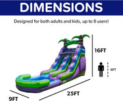 View 16’ Purple Tropical Lightweight Premium Commercial Grade Water Slide Inflatable with Attached Pool for Kids and Adults (with Blower), Wet Dry Use, Summer Fun image 3