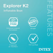 View Explorer K2 Inflatable Kayak Set: Includes luxurious 86-inch aluminum paddle and high-output pump - extremely durable PVC material - adjustable seat with backrest - suitable for two people - maximum weight capacity 400 pounds image 3