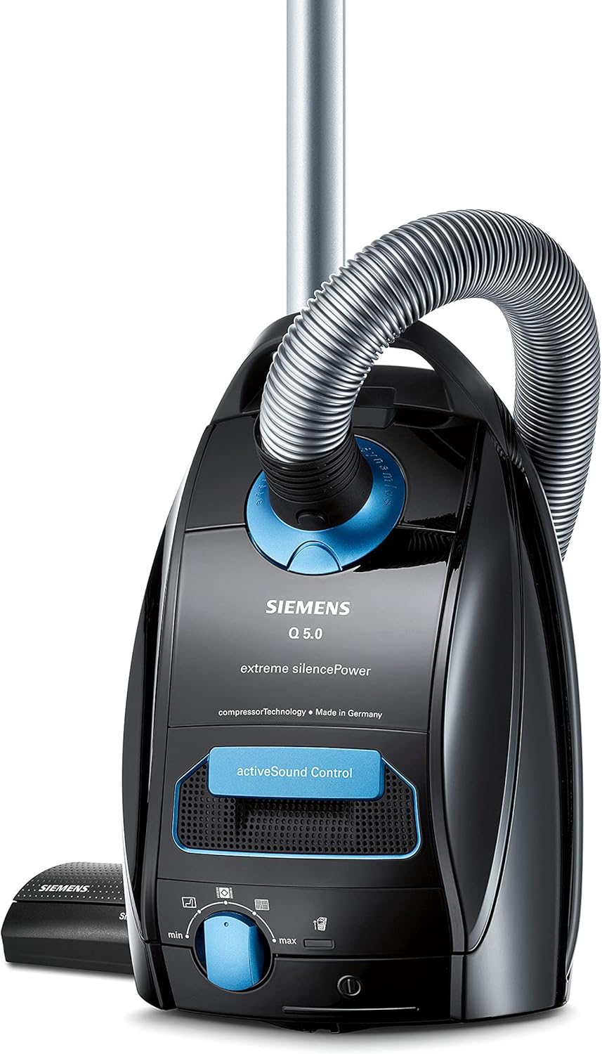 Siemens Staubsauger mit Beutel Q5.0 Extreme silencePower VSQ5X1230, Bodenstaubsauger, 850 W, schwarz & Swirl S 73 MicroPor Plus Staubsaugerbeutel, 4