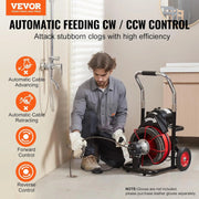 View 550W Drain Cleaning Machine, 100-Ft. x 1/2-Inch Sewer Snake Auger with 8 Cutters, Wheels and Foot Switch, for 2-4-Inch Pipes image 5