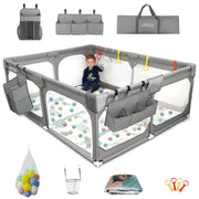 View Baby Playpen with Mat 75"*59", Extra Large Playpen for Babies and Toddlers with Storage Bag, BPA-Free, Non-Toxic, Safe No Gaps Playards for Babies, Sturdy Safety Play Yard for Indoor Outdoor Fun, Grey image 2