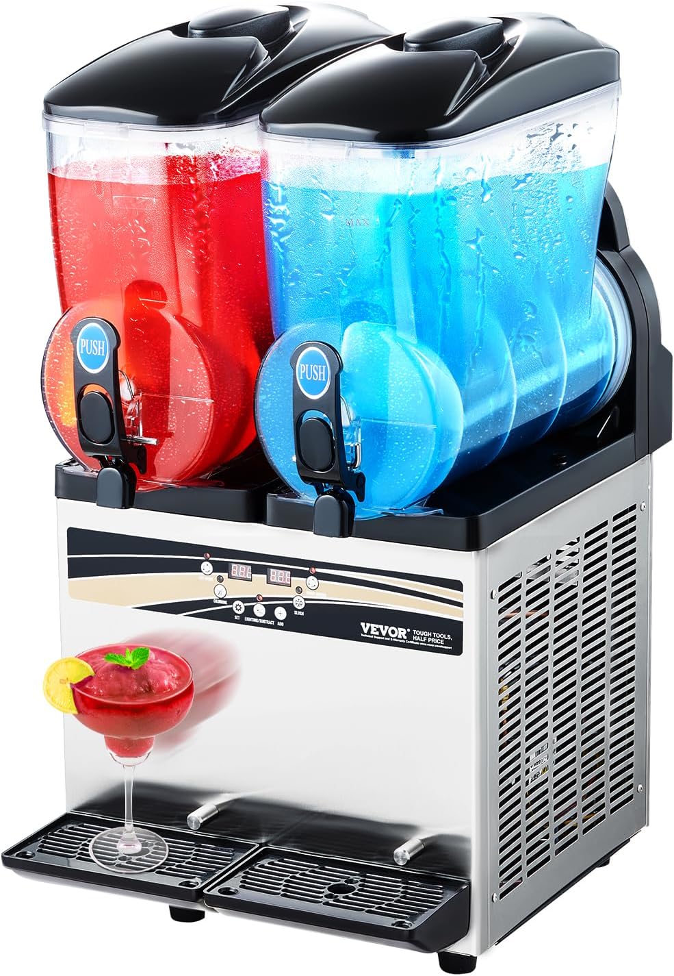 15L x 2 Double-Tank Commercial Slushy Machine, Stainless Steel, Frozen Drink Machine