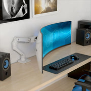 View High-quality heavy-duty gaming monitor stand, single monitor desktop fixer - suitable for 1000R curved ultra-wide monitors (maximum size up to 49 inches), weighing 28 to 42 pounds, VESA 75x75 mm or 100x100 mm specification - high-definition rotating image 2