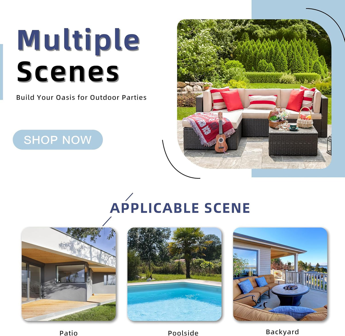 5-Piece All-Weather Patio Furniture Set with Ottoman, Outdoor Wicker Conversation Sofa Set with Cushions for Garden, Deck & Backyard