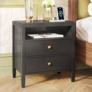 View Modern bedside table with black metal finish - 2-piece set image 2