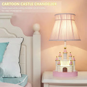 View Cartoon children's table. Light pink bedside table. Princess-style cute castle-shaped resin material lamp for girls' bedroom and living room, with fabric shade cover. image 2