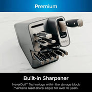 View 17-Piece Premium Knife Block Set with Built-In Sharpener, Stainless Steel/Black image 2
