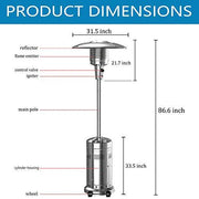 View 2-Pack 48,000 BTU Propane Patio Heaters with Wheels, Stainless Steel, Silver image 2
