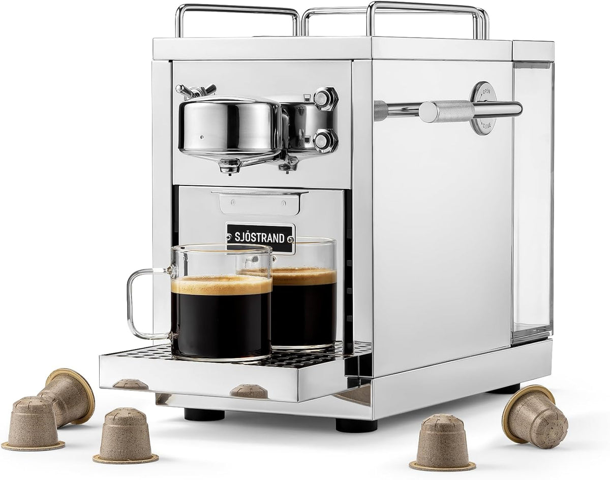 Die Original 2 Kaffeemaschine, Nespresso kompatible Kapselmaschine, Espressomaschine aus Edelstahl, skandinavisches Design, langlebige, reparierbare