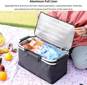 View Folding Insulated Cooler Picnic Basket Portable Insulated Lunch Bag Large Lunch Bag with Aluminium Handles for Office Camping Hiking Outdoor Picnic image 3