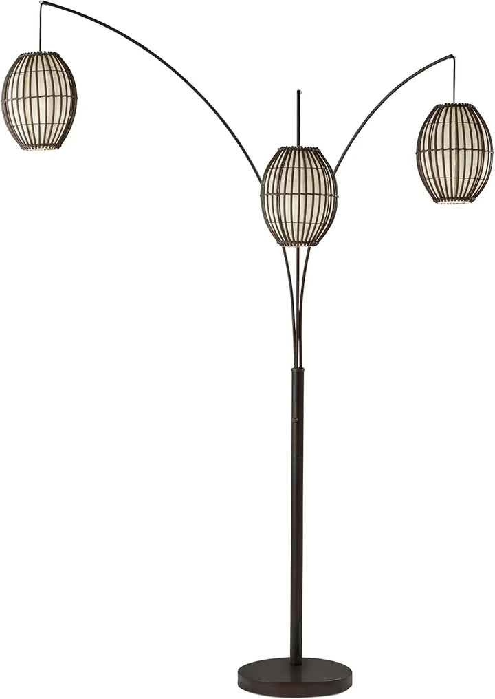 Floor lamp, equipped with three movable lampshades and an adjustable height design - perfect for decorating bedrooms, living rooms and corners, with a bronze color finish.