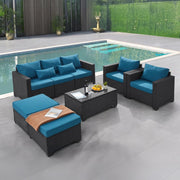 View 6 Pieces Outdoor Patio Furniture Sets with Furniture Cover, PE Rattan Wicker Patio Conversation Set with Tea Table (Peacock Blue, Rattan Storage Table) image 2