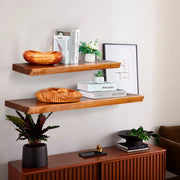 View 1 Piece Teak Wood Wall Shelf with Live Edge, Rustic Floating Shelf for Home Decor image 5