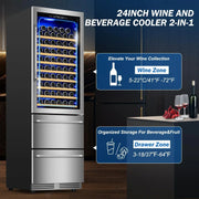 View 24 Inch Dual Drawer Fridge Under Counter with Wheels, Outdoor Beverage Refrigerator for Patio, Stainless Steel Weather-Proof, Freestanding or Built-In Installation, Ideal for Home and Commercial Use image 3