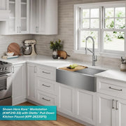 View 33-inch country-style workstation with built-in sink, dish drying rack, and stainless steel kitchen sink image 3