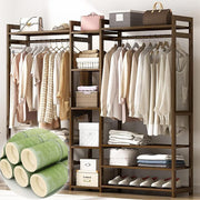 View Floor-Standing Solid Wood Rotating Coat Rack，Portable Bamboo Clothes Rack - Versatile Closet Organizer with Storage Shelves and Compartments for Bedroom, Entryway, or Living Room - Stylish a image 3