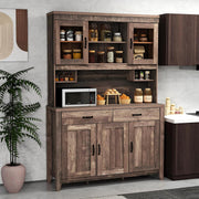 View 78.5-inch high kitchen cabinet storage unit, large storage cabinet with glass doors, equipped with drawers and adjustable shelves. The wooden kitchen storage unit has a microwave shelf, suitable for a home coffee bar. image 2