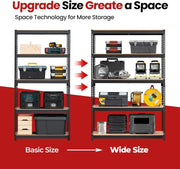 View 5 Layered laminated boltless heavy-duty vehicle storage adjustable wide-size metal shelf unit utility rack shelving storage multi-functional shelf shed storage area 47.7 inches wide x 18.2 inches deep x 71.3 inches high Black image 3