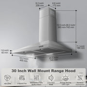 View 30-inch Wall Mount Range Hood 450CFM - Stainless Steel Kitchen Vent Hood, Ultra Quiet 55dB, Ducted/Ductless Convertible, 3-Speed + LED Light,... image 6
