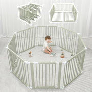 View Baby Playpen & Gate - 144 x 144 x 63 cm, Extends Up to 579 cm - Pine Wood Foldable Playpen with Child-Proof Lock - Safe Play Fence Easy Assembly Baby Play Yard - Light Wood White image 2