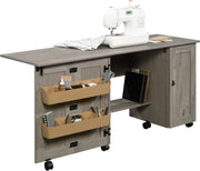 View Craft Cart Storage Cabinet, Rolling Sewing Table with Expandable Top, Mystic Oak image 2