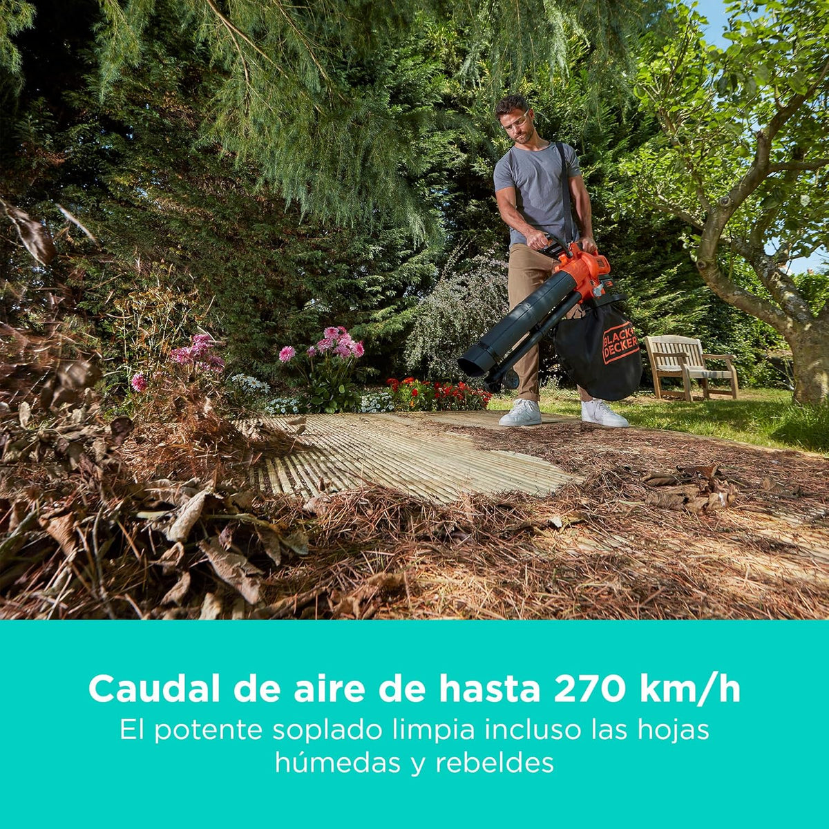 BLACK+DECKER Sopladora, aspiradora y trituradora de Hojas sin Cable de 36v, con Bolsa de recolección de 45L y batería de Litio de 2.5Ah, BCBLV3625L1-
