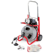 View 120V Drum Drain Cleaning Snake Auger with 3/8-In. x 75-Ft. Cable, 4-Piece Tool Set and Gloves image 1