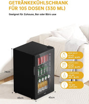 View WIE Mini Kühlschrank Getränkekühlschrank 70 Liter mit Doppelte Glastür mit Verstellbaren Ablagen Indoor Outdoor Klein Bierkühlschrank Leise 105 Dosen image 4