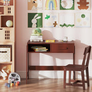 View Kids Desk and Chair Set, Wooden Children School Study Table and Chair w/Storage Drawer & Hutch, Student Writing Desk Computer Workstation for Bedroom, Gift for 3 Years Old (White) image 3