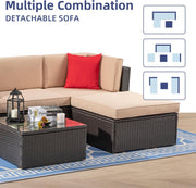 View 5-Piece All-Weather Patio Furniture Set with Ottoman, Outdoor Wicker Conversation Sofa Set with Cushions for Garden, Deck & Backyard image 5