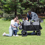 View Luxurious 4-seater children's stroller - A high-end 4-seater children's stroller specially designed for 4 children, equipped with convertible seats, adjustable push-pull handles, detachable sunshade, and flat folding device. The color is grey. image 4