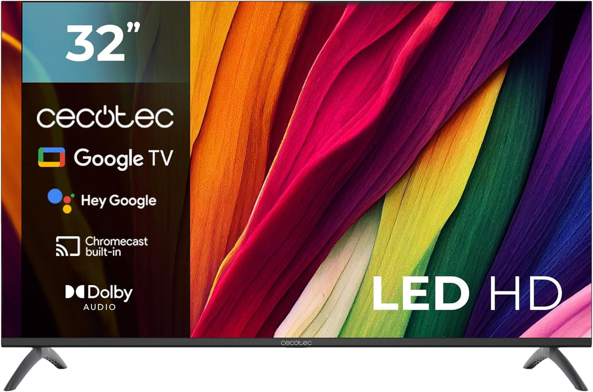 Cecotec Smart TV, Televisor LED de 32 Pulgadas Resolución HD A4 Series ALH40032S. Sistema Operativo Google TV, Dolby Audio, HDR10, 16 GB de ROM,