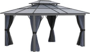 View 10 feet x 12 feet hard-top awning canopy, polycarbonate roof, aluminum frame, permanent outdoor awning, with net cover, suitable for patios, gardens, backyards, terraces, lawns, grasslands, light gray. image 4