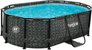 View 167 by 98 by 39.5 Inches Oasis Designer Oval Frame Outdoor Above Ground Swimming Pool Pool Set with Accessories, Dark Herringbone Gray image 1