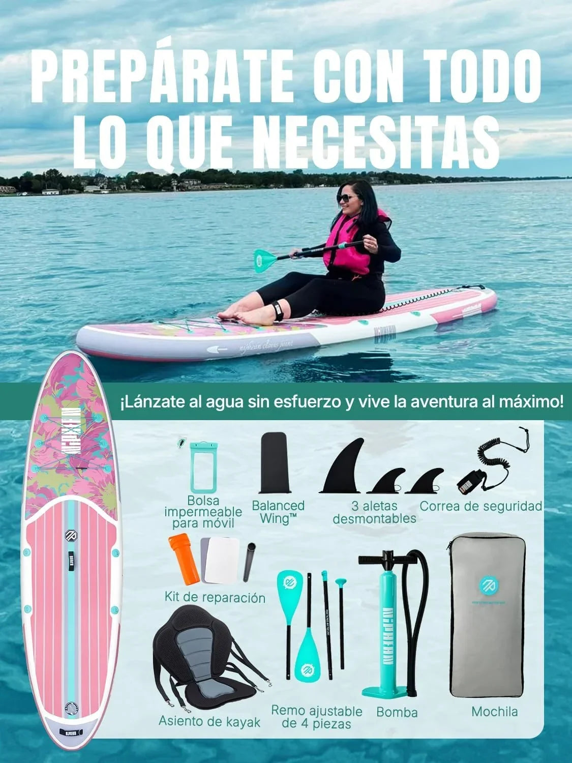 Niphean Tabla Paddle Surf Hinchable para Adultos con Todos los Accesorios, 320cm Paddle Surf Hinchable para Todos los Niveles, Sup Capacidad 200kg