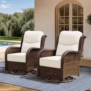 View Outdoor Swivel Rocker Patio Chairs with 6-Inch Thick Cushions and Side Table, 3PCS High Back Wicker Patio Furniture Set for Porch, Balcony, Deck and Yard in Blue image 1