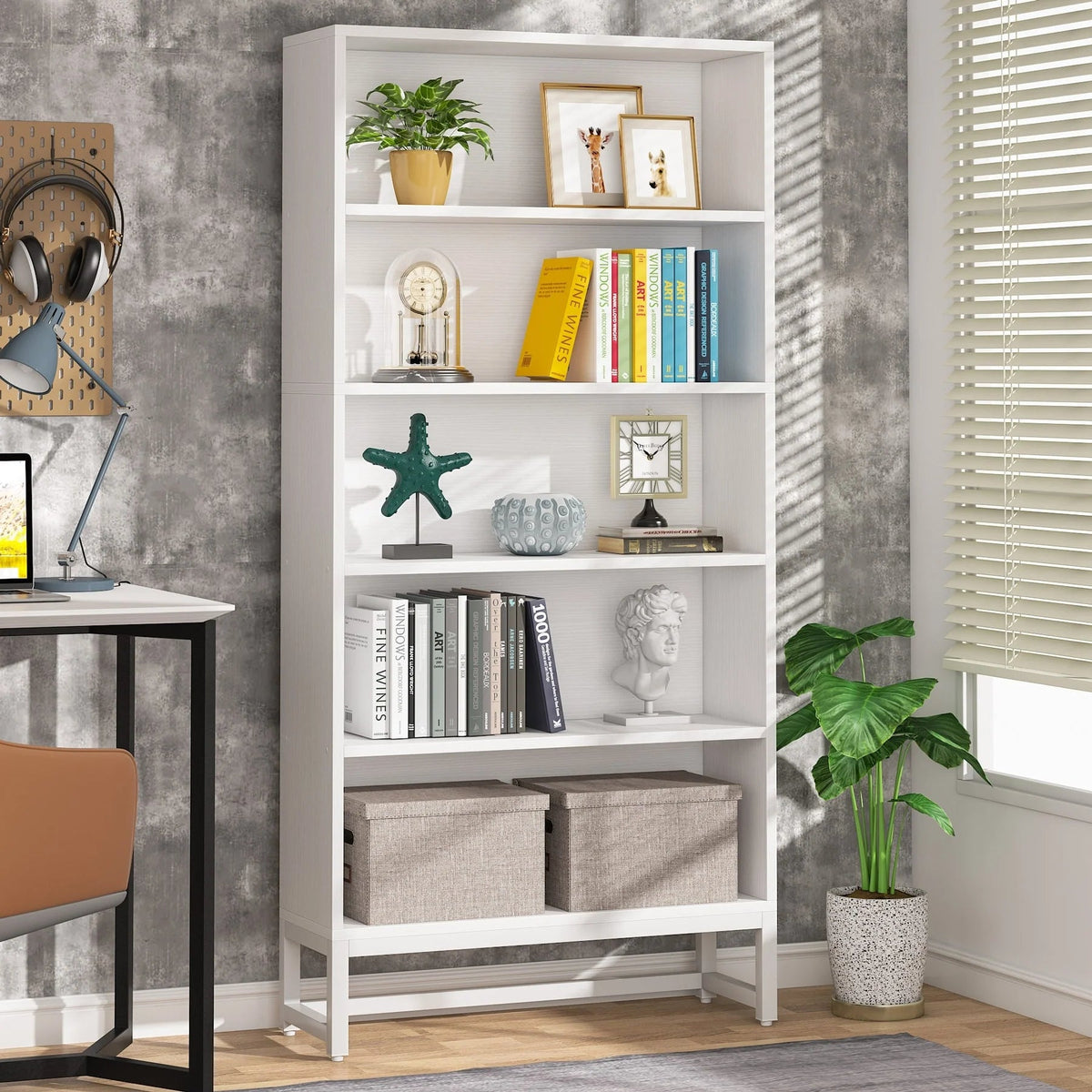 70.87 Inch Tall 5-Tier Bookcase, Large Bookshelf with 31.5 Inch Wide Storage