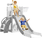 View 6 in 1 Toddler Slide for Toddler Age 1-3,Kids Climber Slider for Indoor Outdoor Playground with Basketball Hoop,Storage and Telescope,L Shaped Slide for Toddler Climber Playset image 1