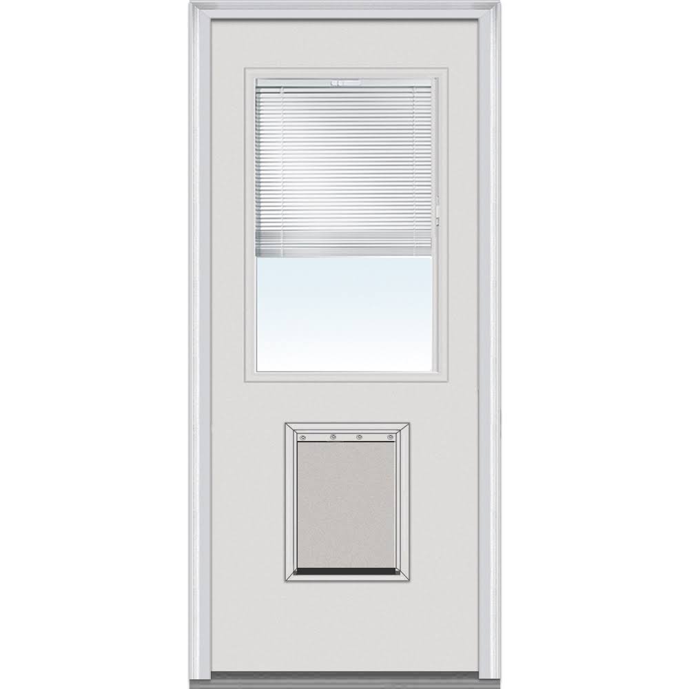 32 x 80-Inch Primed Steel Exterior Door, 1/2 Lite Clear Glass with Internal Blinds and Pet Door, Right-Hand Inswing