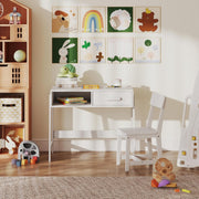 View Kids Desk and Chair Set, Wooden Children School Study Table and Chair w/Storage Drawer & Hutch, Student Writing Desk Computer Workstation for Bedroom, Gift for 3 Years Old (White) image 4