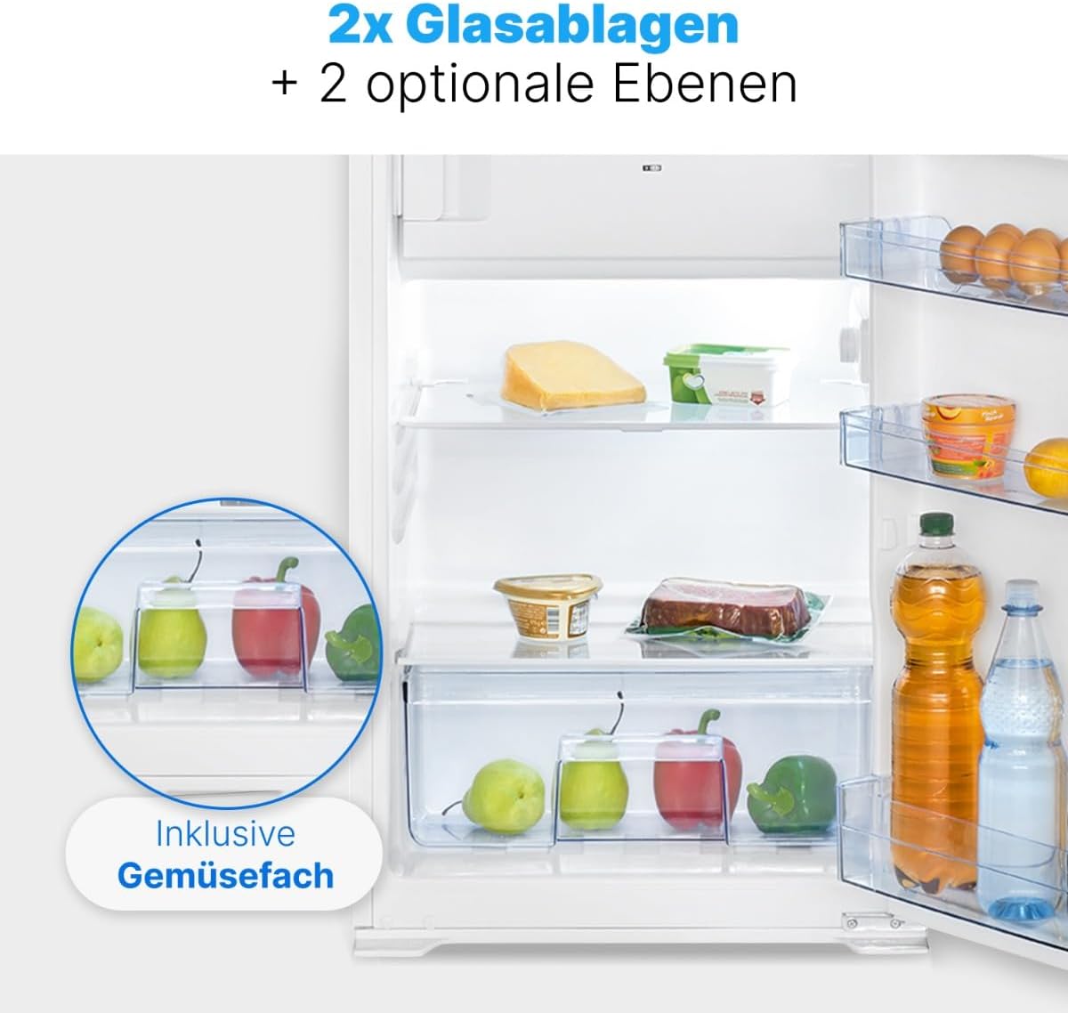 Bomann Einbaukühlschrank mit Gefrierfach | Kühlschrank Einbau 118L mit 2 Ablagen | Einbaukühlschrank mit Abtauautomatik & Schlepptürausführung |